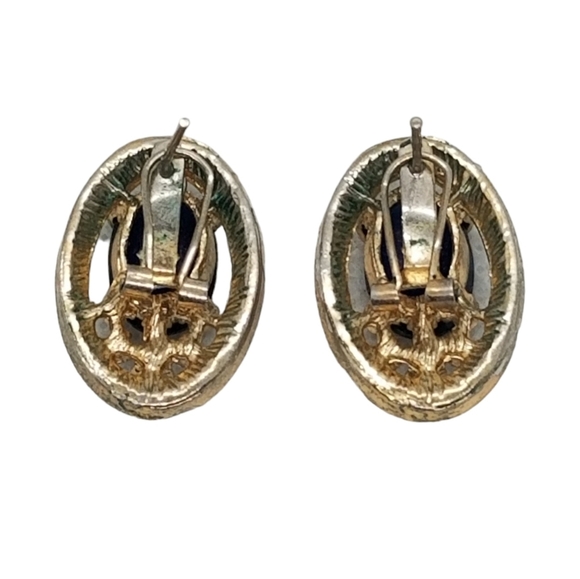 VINTAGE GOLDTONED EARRINGS WITH BLUE & WHITE AUSTRIAN CRYSTALS - Picture 5 of 5